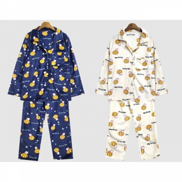 남성 허니비 오픈카라형 수면 잠옷 상하 세트 파자마