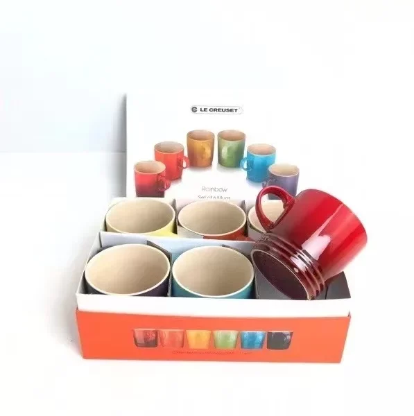 르크루제 쿨 컬러 레인보우 머그 6개 세트 (350-400ml) 우유컵/물컵 유럽 스타일 선물 상자 신선한 스타일 성인용 대용량