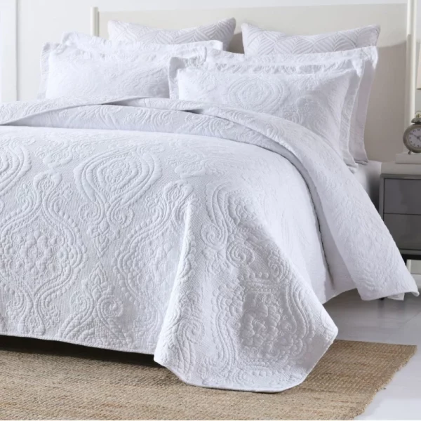 CHAUSUB 100% 코튼 퀼트 세트 킹 ​​퀸 3PCS 솔리드 컬러 수 놓은 침대보 & 커버 렛, 침대용 여름 이불 담요, 홈