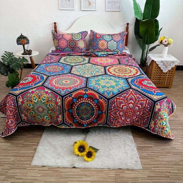 만다라 꽃 디지털 인쇄 이불 3 피스 세트, 침대용 여름 경량 통기성 침대보 담요, Boho 침구, 가정 장식