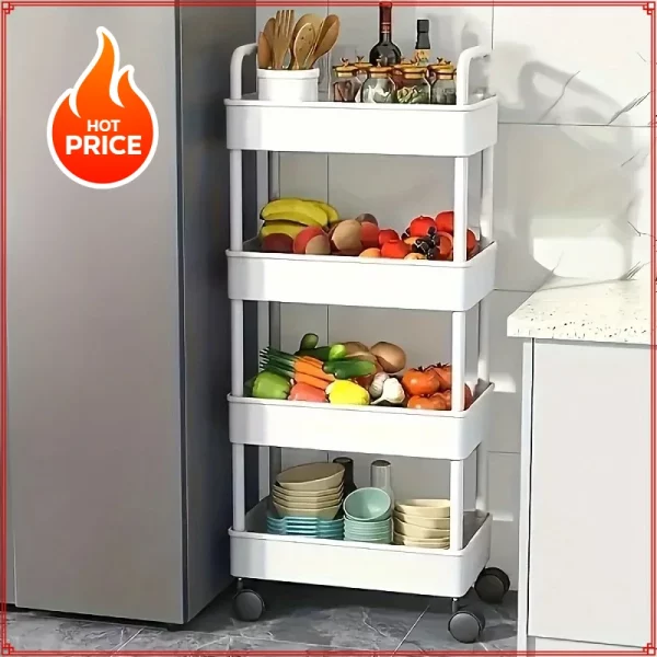 2025년형 다기능 화이트 롤링 수납 카트 (거실, 책, 주방, 침실 장식용 오픈 선반 포함)