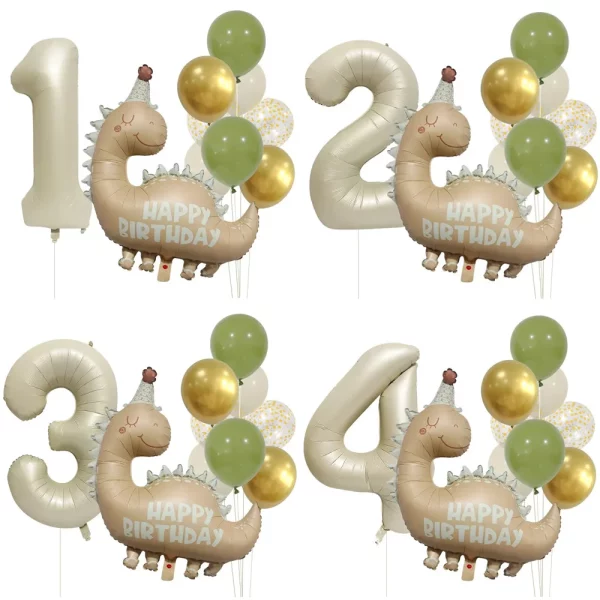 레트로 매트 캐러멜 컬러 공룡 알루미늄 필름 번호 풍선 세트 생일 축하 파티 장식 어린이 배경 사진 소품