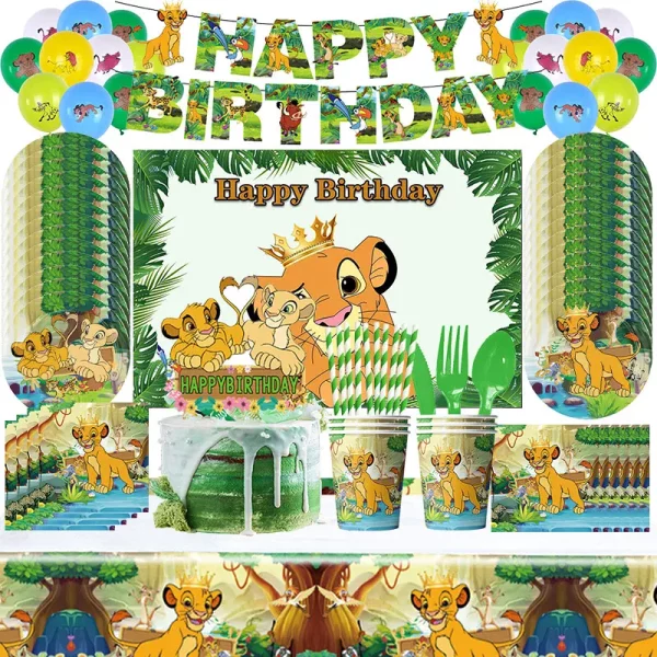 새로운 라이온 킹 심바 생일 장식 디즈니 심바 파티 용품 식기 풍선 컵 접시 키트 배경 어린이 데코