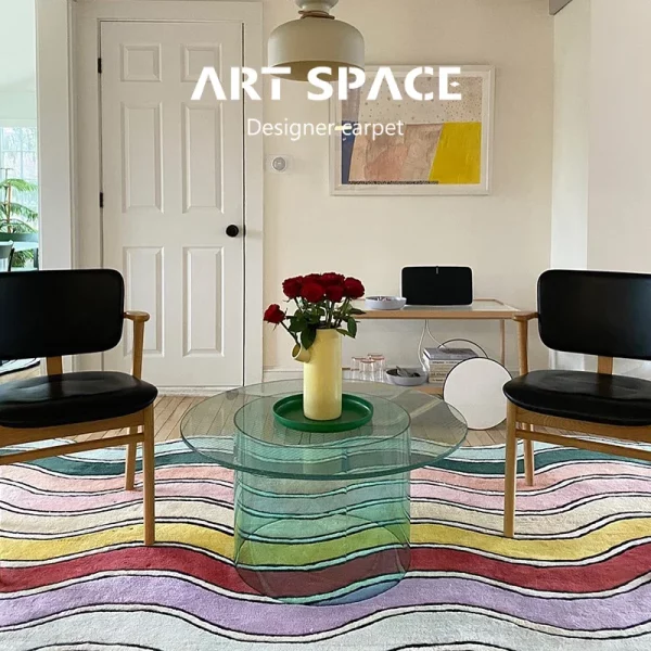 불규칙한 플러시 라운지 러그, 북유럽 스타일, 거실 장식, 무지개 바닥 매트, 푹신하고 부드러운 어린이 러그, 가정용 세탁 가능 카펫