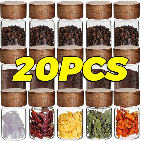 10/20/30ml 커피 콩 저장 용기 작은 유리 항아리 향신료 조미료 견과류 튜브 나무 봉인 된 병 밀폐 용기