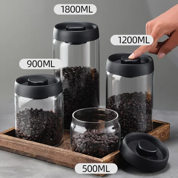 진공 밀폐 탱크 커피 콩 유리 밀폐 항아리, 가정용 습기 방지 공기 추출 밀폐 용기 커피 세트