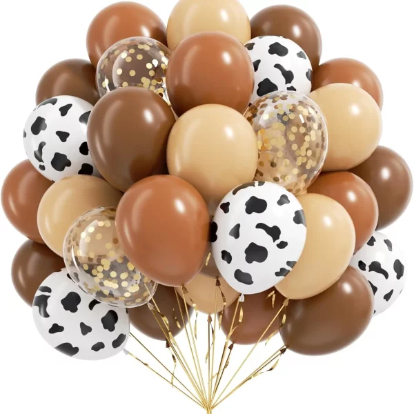 60Pcs 브라운 누드 골드 색종이 암소 인쇄 농장 카우보이 서양 베이비 샤워 생일 파티 장식에 대 한 라텍스 카우보이 풍선