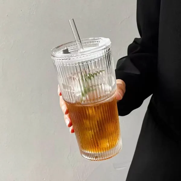빨대 및 뚜껑이 달린 유리, 600ml 유리 음료 주전자, 고 붕규산염, 물 커피 차, 투명