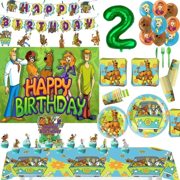 Scobys-do 생일 파티 장식 어린이는 생일 축하 배너 종이 식기 라텍스 풍선 식탁보 베이비 샤워 장식을 선호합니다