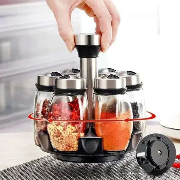 새로운 향신료 병 세트 랙 유리 정리대 회전식 유리 양념 설탕 후추 병 소금통 홀더 주방 수납 랙