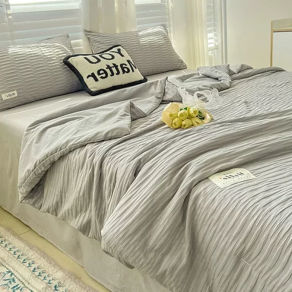 한국 스타일 시어서커 워싱 코튼 이불 4 종 세트, 베어 슬리핑 이불, 여름 담요, 에어블 커버