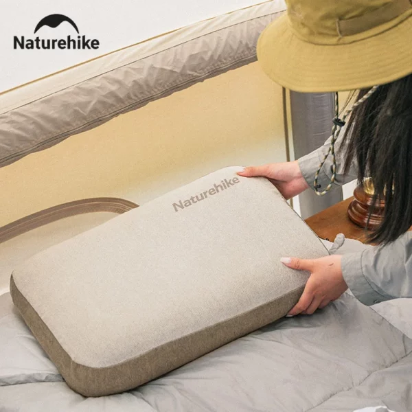 네이처하이크 메모리 코튼 편안한 사각 베개, 휴대용 야외 캠핑 점심 베개, 조용한 미끄럼 방지 수면 용품