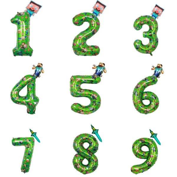 픽셀 캐릭터 마이 월드 알루미늄 필름 풍선 마인크래프트 배틀 스티브 다이아몬드 검 벌 게임 파티 데코 블록 디지털 선물 2개