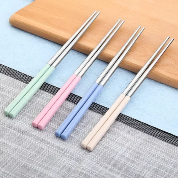 4 쌍 스테인레스 스틸 젓가락 휴대용 여행 금속 젓가락 음식 스시 스틱 미끄럼 방지 재사용 가능 청소가 용이함