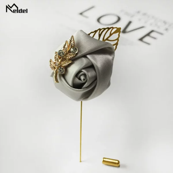 Meldel 신랑 Boutonniere 남자 결혼식 증인 브로치 실크 로즈 Boutonniere 남자 코사지 핀 결혼식 Boutonniere 꽃 파티 파티