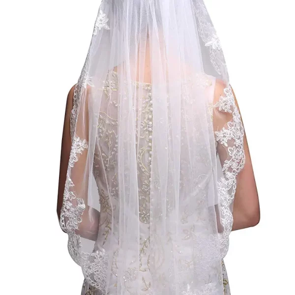 Noiva 짧은 한 레이어 레이스 가장자리 화이트 아이보리 웨딩 베일 Tulle Bridal Veil 저렴한 웨딩 액세서리 Voile Mariage