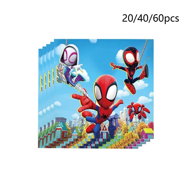 20/40/60pcs 스파이더맨과 그의 놀라운 친구들 파티 용품, 스파이더맨 생일 파티 장식용 냅킨, 스파이더맨 탄생