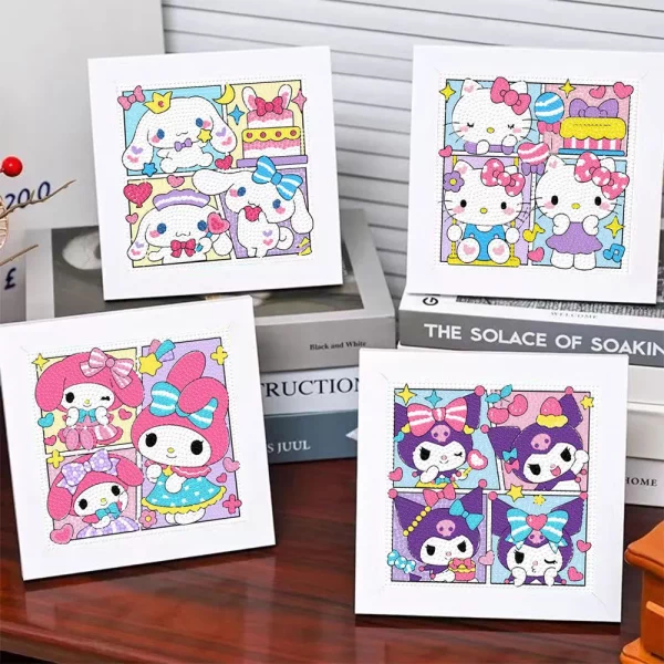 Sanrio 다이아몬드 페인팅 새로운 Kuromi 전체 라운드 다이아몬드 모자이크 아트 5D DIY 크로스 스티치 키트 프레임과 홈 장식