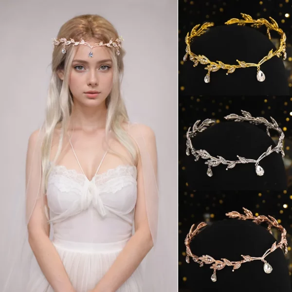 빈티지 요정 크라운 Tiaras 크리스탈 잎 엘프 티아라 두건 헤어 액세서리 여성용 의상 헤어 쥬얼리