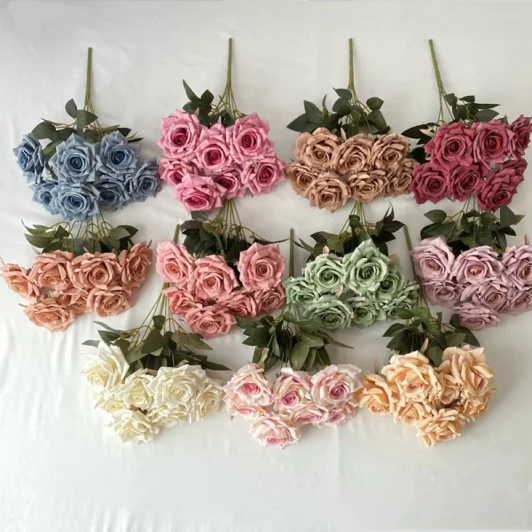 로드 가이드 41CM 7송이 실크 장미, 웨딩 조화, 거실 장식 꽃다발