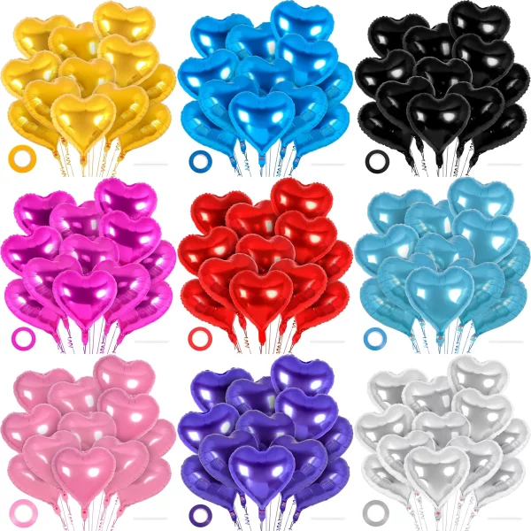 12개 18인치 다양한 색상 하트 모양 포일 풍선, 사랑 풍선, 발렌타인 데이, 생일, 웨딩 파티 장식용