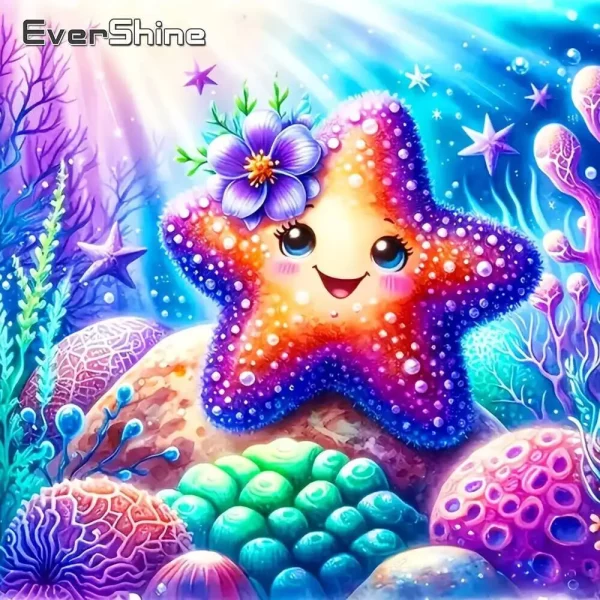 Evershine 5D DIY 다이아몬드 그림 불가사리 동물 새 컬렉션 다이아몬드 모자이크 만화 전체 사각형 라운드 홈 인테리어