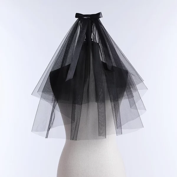 웨딩 베일 얇은 명주 그물 짧은 블랙 신부 베일, 두 레이어 여성 소녀 파티 모자, 나비 매듭 장식, 핫 세일