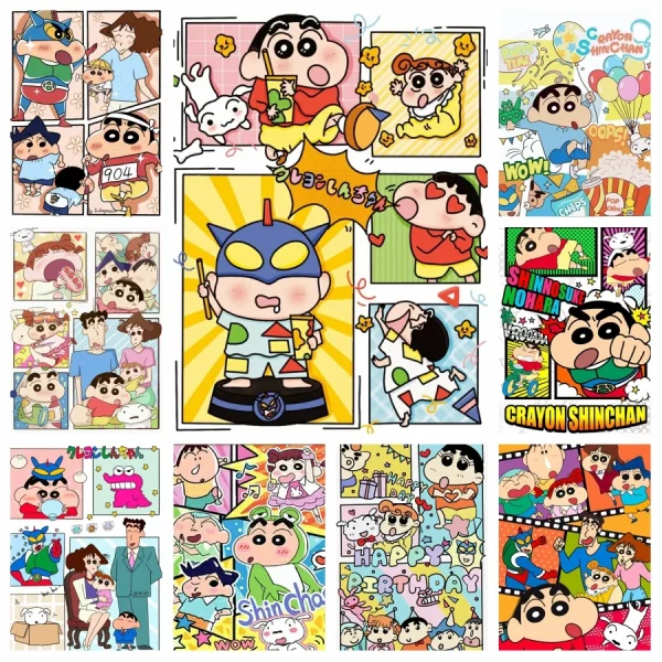 크레용 신 애니메이션 풀 드릴, 5d 다이아몬드 페인팅, 귀여운 노하라 신노스케 만화 소년, 모자이크 크로스 스티치 수공예, 홈 데코