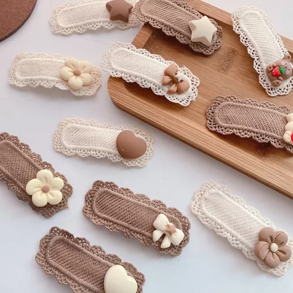 귀여운 어린이 헤어 클립 레이스 곰 활 소녀 머리띠 여성 머리핀 사랑스러운 만화 곰 아이 머리핀 아기 헤어 액세서리