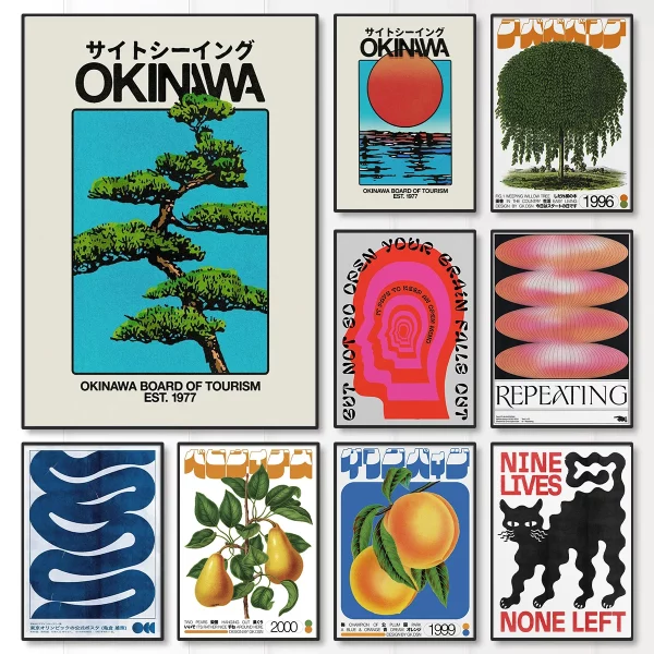 일본 오키나와 여행 녹색 버드 나무 캔버스 포스터 추상 마음을 열어 현대 거실 홈 장식을위한 벽 아트 인쇄