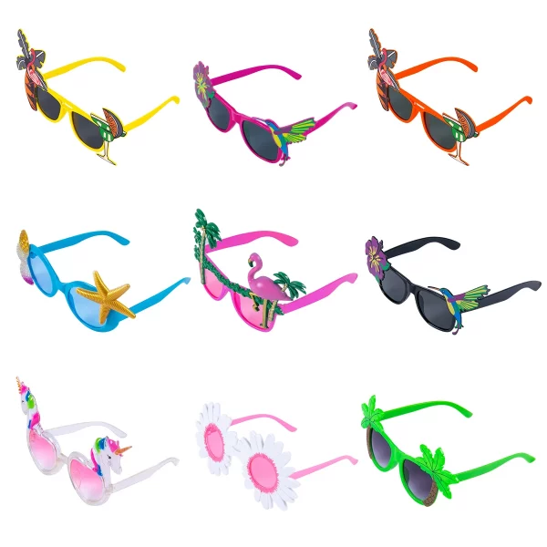 재미 있은 하와이 테마 파티 안경 플라밍고 코코넛 나무 패턴 여름 해변 파티 장식을위한 사진 소품 열대 알로하 선물