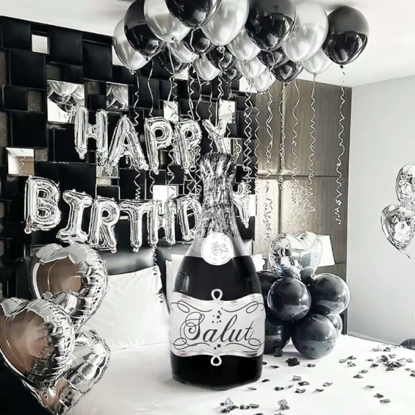 생일, 새해, 약혼, 기념일, 이벤트 축하 장식에 적합한 은색과 검정색 생일 파티 풍선