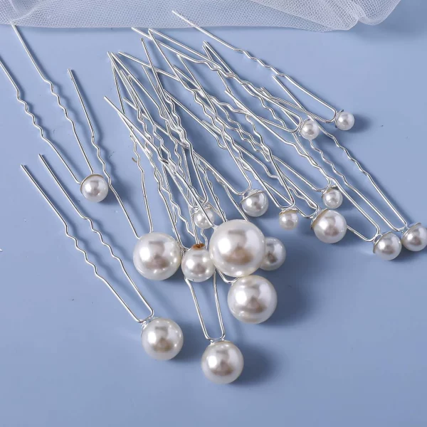 웨딩 인조 진주 헤어 핀, 신부 헤어 진주, U 자형 바비 핀, 황금 머리핀, 신부 헤어 액세서리, 18 개