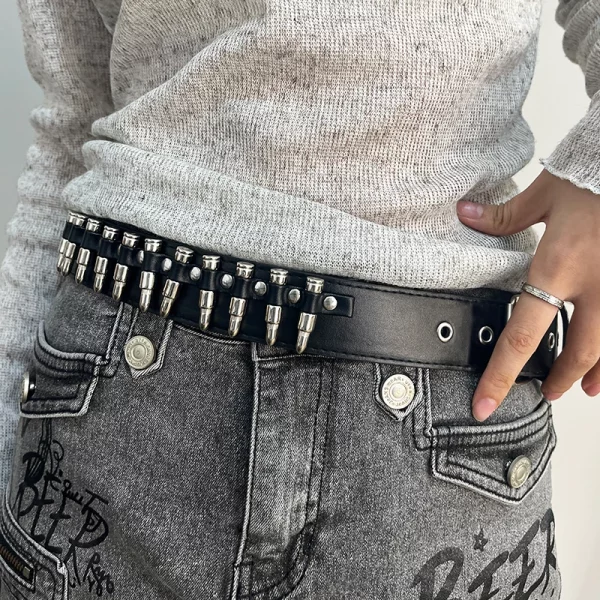 자석 버클 벨트 PU 합성 가죽 청년용 여성용 빈티지 Y2K 레트로 피어싱 데님 남성용 독특한 개성 소수 문화 벨트