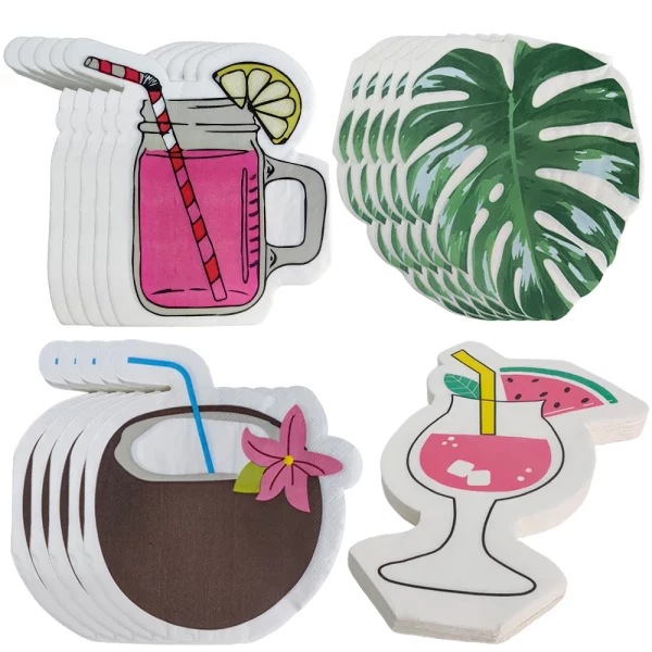 20pcs 하와이 칵테일 냅킨 코코넛 와인 컵 열대 야자 잎 모양 일회용 냅킨 여름 하와이 파티 테이블 장식