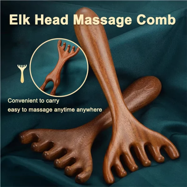 바디 자오선 마사지 빗 백단 사슴 뿔 넓은 치아 침술 혈액 순환 도움 정전기 방지 부드러운 머리카락