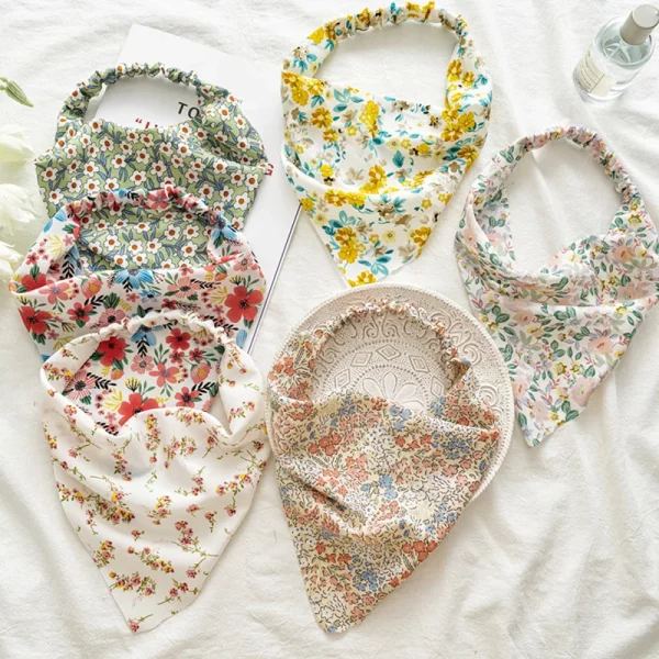 여성용 꽃 터번 삼각형 헤어 스카프, 신축성 꽃 머리띠, 반다나 목가적인 빈티지 히잡 헤어 액세서리, 신제품