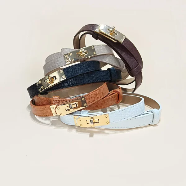패션 조정 가능한 럭셔리 디자이너 PU 가죽 벨트 여성 한국어 얇은 코르셋 벨트 여성을위한 황금 금속 버클 청바지 허리띠