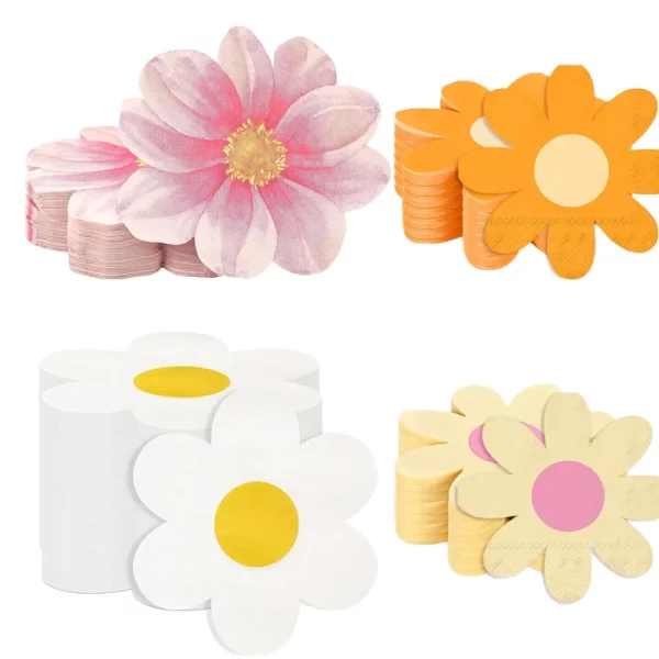 20-60pcs 핑크 꽃 종이 냅킨 일회용 장식 칵테일 냅킨 베이비 샤워 웨딩 생일 파티 장식에 사용