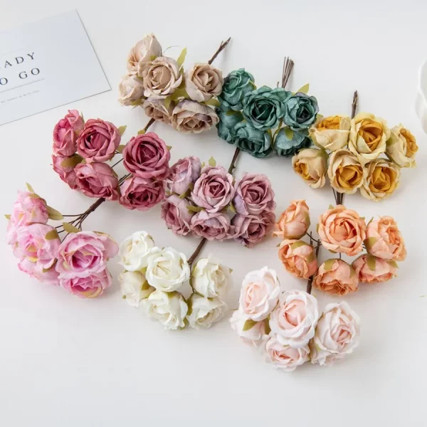 12Pcs 인공 꽃 실크 차 로즈 웨딩 부케 화환 Scrapbooking 홈 크리스마스 장식 Diy 휴일 액세서리