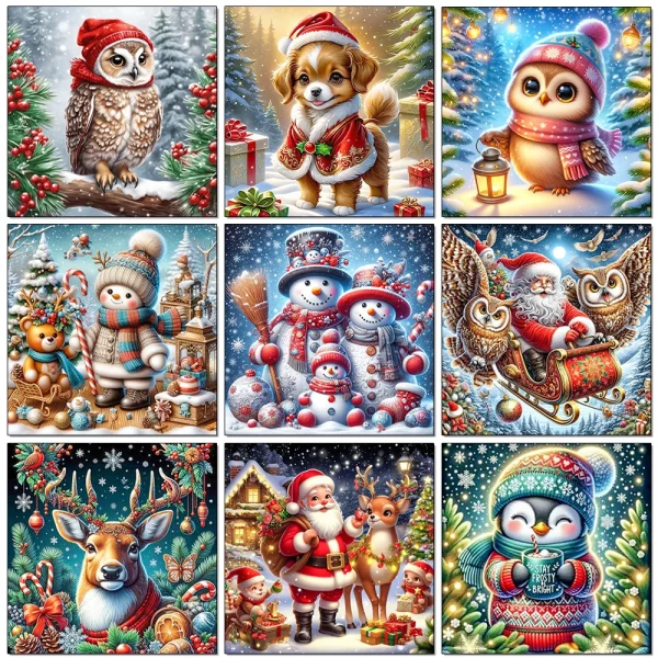 산타 클로스 다이아몬드 그림 새로운 2024 5D Diy 다이아몬드 모자이크 눈사람 전체 라운드 사각형 만화 크리스마스 선물 벽 장식 미술