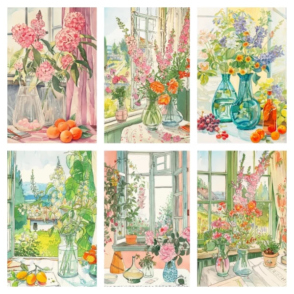 새로운 2024 다이아몬드 그림 자수 꽃 벽 다채로운 풍경 수제 크로스 스티치 키트 라인 석 모자이크 홈 장식 선물