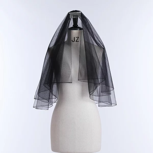 블랙 신부 레이스 베일, 짧은 빗 포함, 우아한 여성 웨딩 베일, 헤어 액세서리, 2 겹, 도매