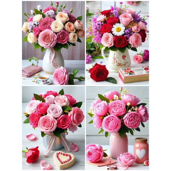 새로운 다이아몬드 페인팅 꽃 전체 라운드 모자이크 라인 석 그림 아름다운 수제 선물 홈 인테리어