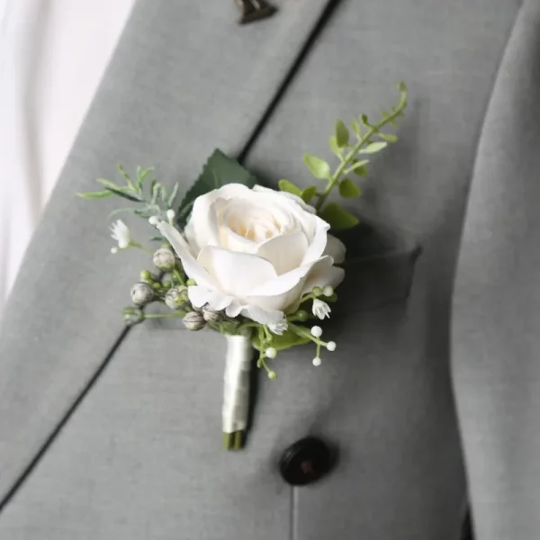 Mensuit 인공 장미 손목 코사지 웨딩 액세서리를위한 우아한 신랑 Boutonniere 꽃