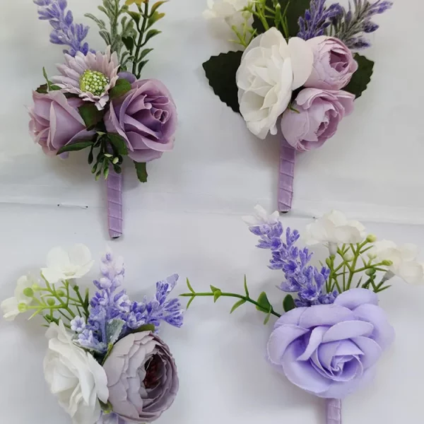 Boutonniere 남성용 신부 들러리 라벤더 조화, 웨딩 액세서리, 보라색 단추 구멍, 무도회, 코르사주 테이블 장식