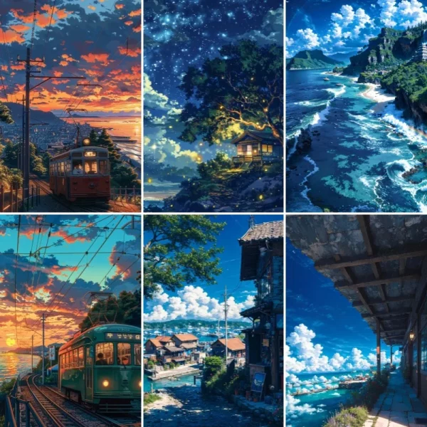 DIY 풀 다이아몬드 페인팅 애프터눈 타운 모자이크 성인 도트 다이아몬드 크로스 스티치 세트, 거실 침실 장식 페인팅