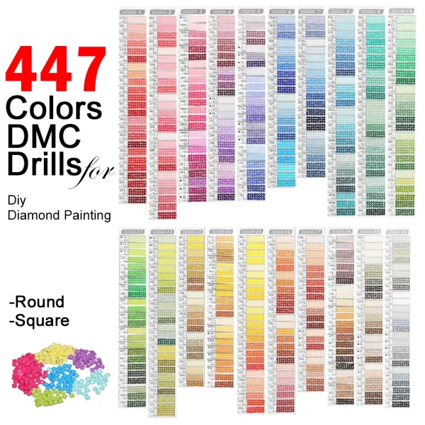 DMC 447 색상 라운드/사각형 도매 드릴 5D DIY 다이아몬드 페인팅 액세서리 자수 라인 석 크로스 스티치 키트 모자이크