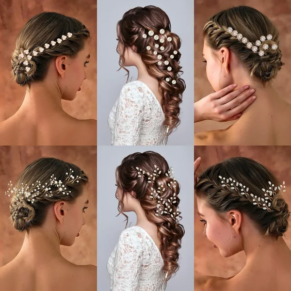 클래식 신부 웨딩 라인스톤 진주 헤어핀 세트 여성용 패션 U자형 헤어 클립 꽃 장식 헤어 액세서리