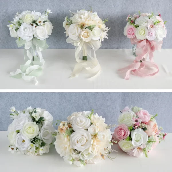 웨딩 부케 가짜 꽃 새로운 신부 휴대용 꽃꽂이 사진 소품 웨딩 장식 홈 장식 꽃